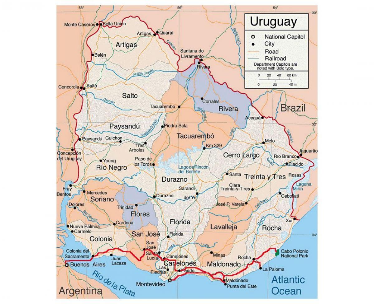 Şehirlerinden ile Uruguay haritası 